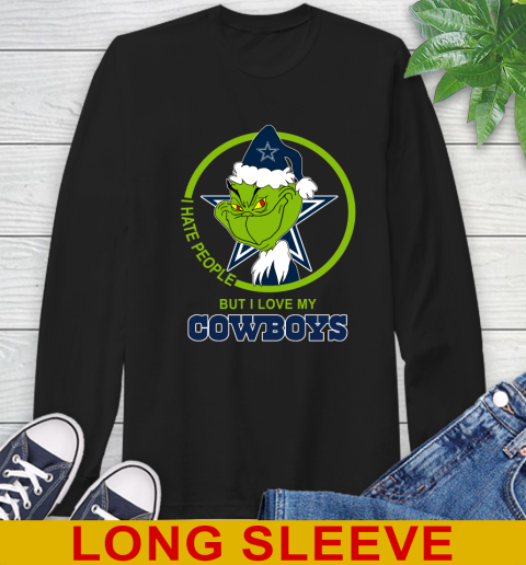 Dallas Cowboys NFL Christmas Grinch I Hate People But I Love My Favorite Football Team Long Sleeve T-Shirt 2