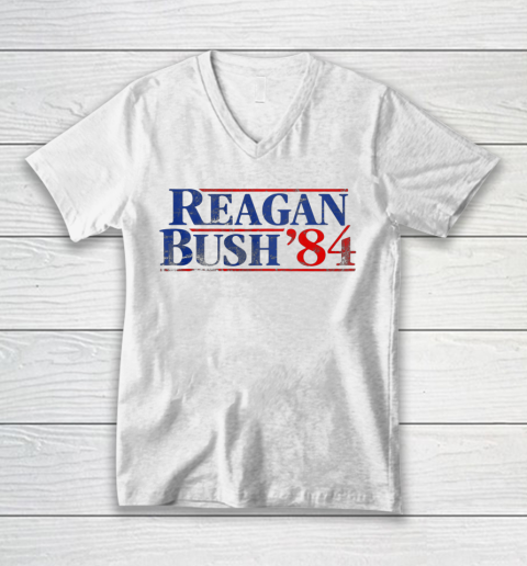 Reagan Bush 84 Vintage Style Conservative Republican V-Neck T-Shirt