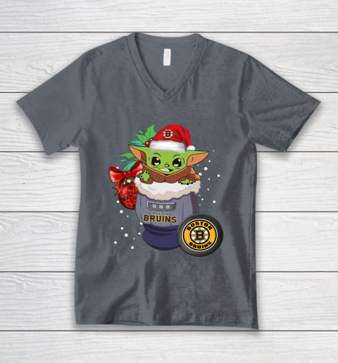 Boston Bruins Christmas Baby Yoda Star Wars Funny Happy NHL V-Neck T-Shirt 5