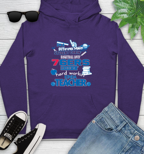 Philadelphia 76ers NBA I'm A Difference Making Student Caring Basketball Loving Kinda Teacher Youth Hoodie 5
