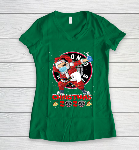 Toronto Raptors Funny Santa Claus Dabbing Christmas 2020 NBA Women's V-Neck T-Shirt 3