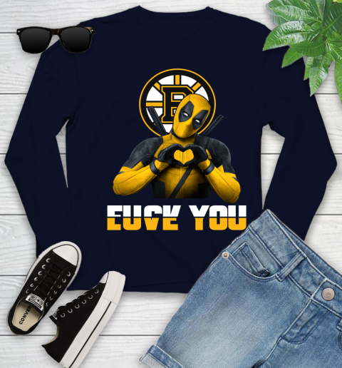 NHL Boston Bruins Deadpool Love You Fuck You Hockey Sports Youth Long Sleeve 2