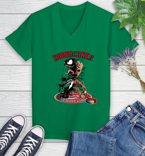 NHL Carolina Hurricanes Hockey Venom Groot Guardians Of The Galaxy Women's V-Neck T-Shirt 5