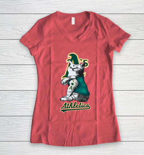 MLB Baseball My Cat Loves Oakland Athletics Women's V-Neck T-Shirt 4
