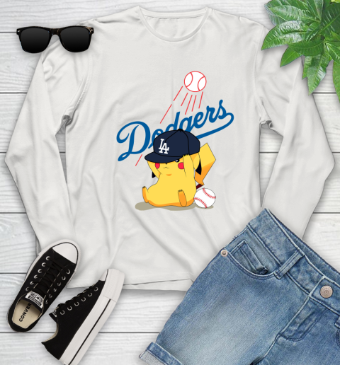 MLB Pikachu Baseball Sports Los Angeles Dodgers Youth Long Sleeve 12