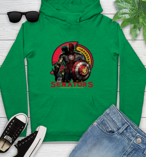 NHL Captain America Thor Spider Man Hawkeye Avengers Endgame Hockey Ottawa Senators Youth Hoodie 7