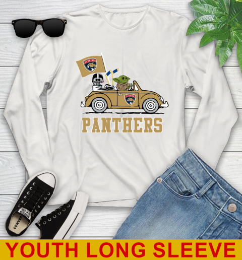 NHL Hockey Florida Panthers Darth Vader Baby Yoda Driving Star Wars Shirt Youth Long Sleeve 12