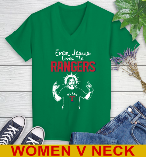 Texas Rangers MLB Baseball Even Jesus Loves The Rangers Shirt Women's V-Neck T-Shirt 5