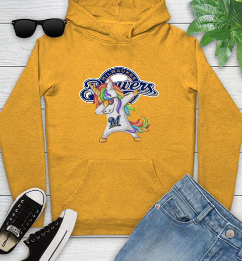 Milwaukee Brewers MLB Baseball Funny Unicorn Dabbing Sports Youth Hoodie 3