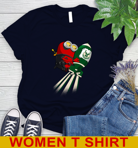 NBA Basketball Milwaukee Bucks Deadpool Minion Marvel Shirt Women's T-Shirt 2