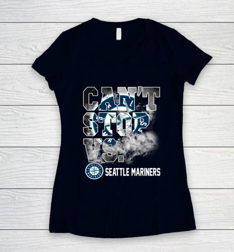 MLB Seattle Mariners Baseball Can't Stop Vs Mariners Women's V-Neck T-Shirt 2