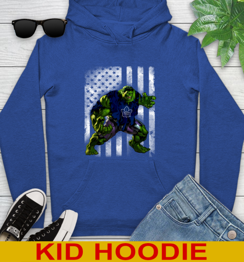 Toronto Maple Leafs Hulk Marvel Avengers NHL Hockey American Flag Youth Hoodie 10