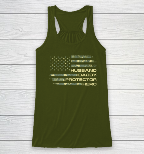 Husband Daddy Protector Hero Shirt Fathers Day American Flag Racerback Tank 2