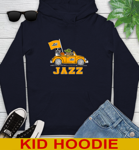 NBA Basketball Utah Jazz Darth Vader Baby Yoda Driving Star Wars Shirt Youth Hoodie 4