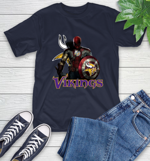 NFL Captain America Thor Spider Man Hawkeye Avengers Endgame Football Minnesota Vikings T-Shirt 4