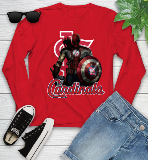 MLB Captain America Thor Spider Man Hawkeye Avengers Endgame Baseball St.Louis Cardinals Youth Long Sleeve 11