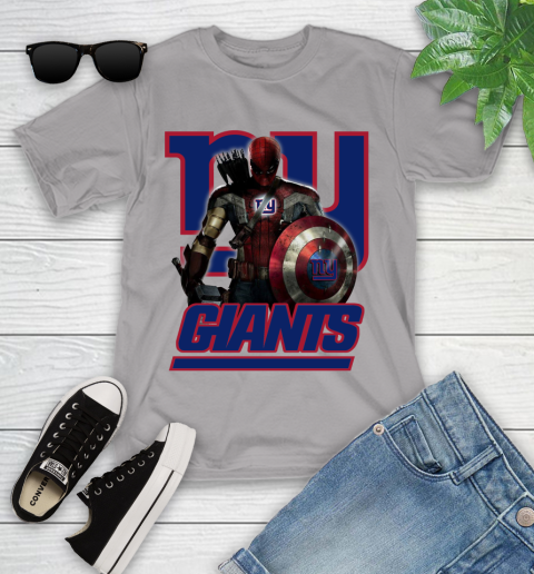 NFL Captain America Thor Spider Man Hawkeye Avengers Endgame Football New York Giants Youth T-Shirt 4
