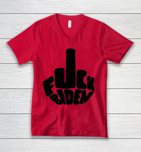 Fuck Joe Biden Cute Middle Finger Anti Biden V-Neck T-Shirt 3