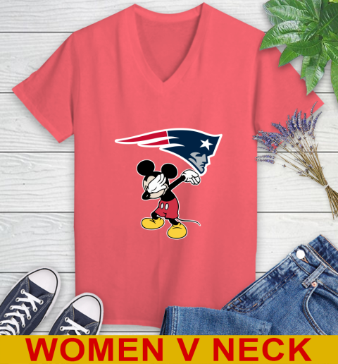 New England Patriots NFL Football Dabbing Mickey Disney Sports Women's V-Neck T-Shirt 7
