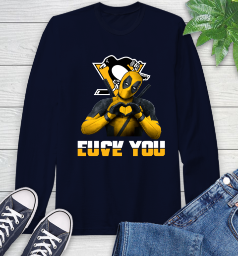 NHL Pittsburgh Penguins Deadpool Love You Fuck You Hockey Sports Long Sleeve T-Shirt 3