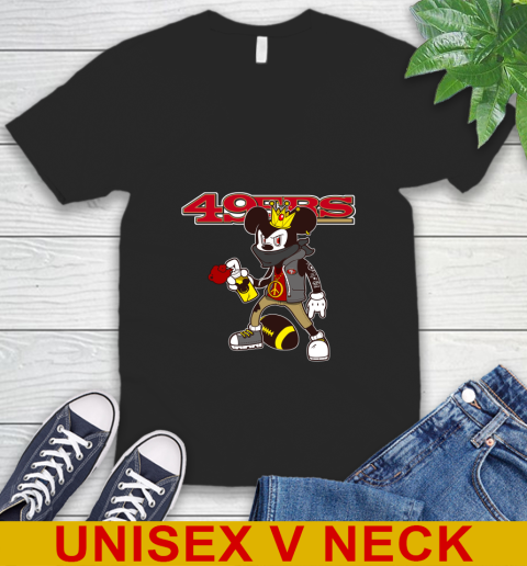 San Francisco 49ers NFL Football Mickey Peace Sign Sports V-Neck T-Shirt 2