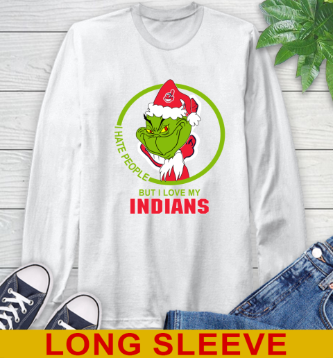 Cleveland Indians MLB Christmas Grinch I Hate People But I Love My Favorite Baseball Team Long Sleeve T-Shirt