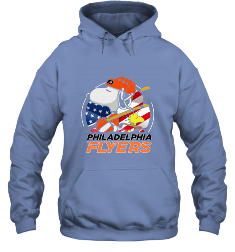 24tz philadelphia flyers snoopy and woodstock nhl hoodie 23 front carolina blue