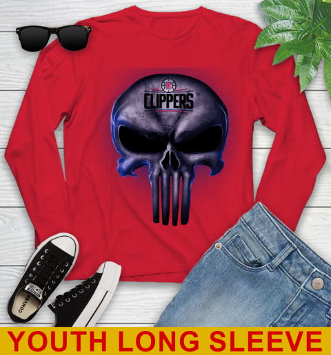 LA Clippers NBA Basketball Punisher Skull Sports Youth Long Sleeve 11