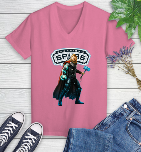 NBA Thor Avengers Endgame Basketball San Antonio Spurs Women's V-Neck T-Shirt 13