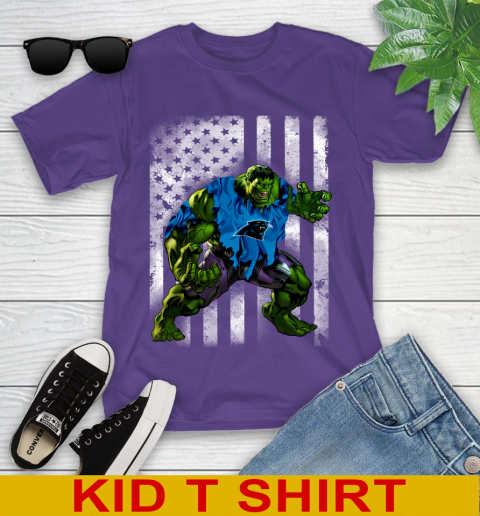 Carolina Panthers Hulk Marvel Avengers NFL Football American Flag Youth T-Shirt 3