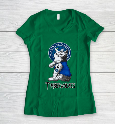 NBA Basketball My Cat Loves Minnesota Timberwolves Women's V-Neck T-Shirt 3
