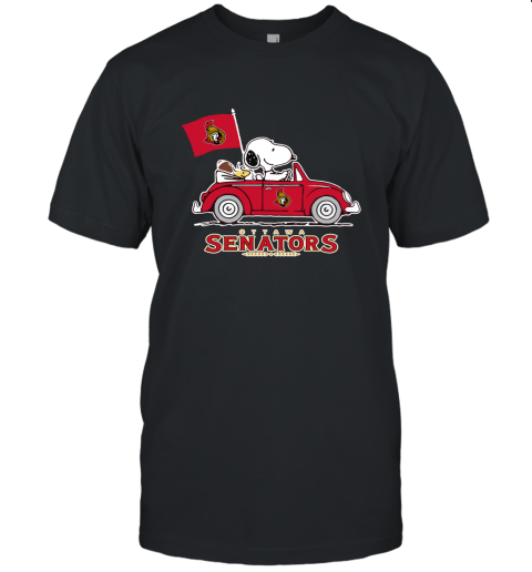 Snoopy And Woodstock Ride The Ottawa Senators Car NHL Unisex Jersey Tee