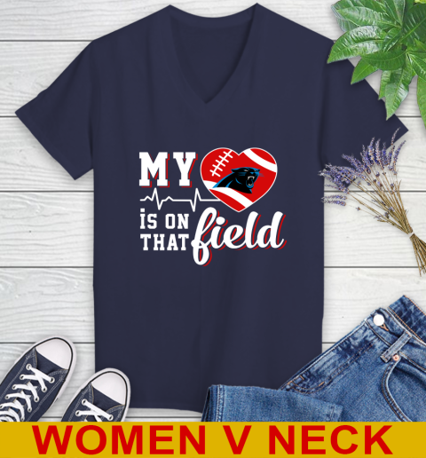 NFL My Heart Is On That Field Football Sports Carolina Panthers Women's V-Neck T-Shirt 12