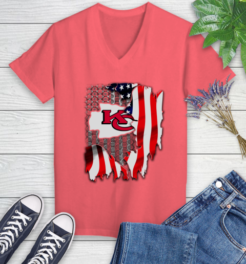 Kansas City Chiefs NFL Football American Flag Women's V-Neck T-Shirt 6