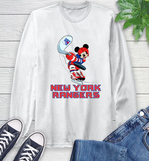 NHL Hockey New York Rangers Cheerful Mickey Mouse Shirt Long Sleeve T-Shirt 3 NHL Hockey New York Rangers Cheerful Mickey Mouse Shirt Long Sleeve T-Shirt - Image 3
