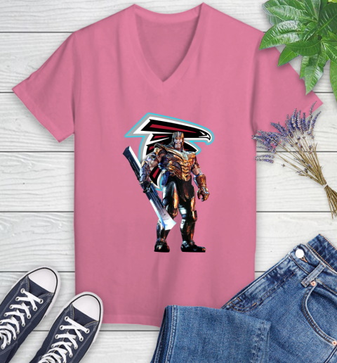 NFL Thanos Gauntlet Avengers Endgame Football Atlanta Falcons Women's V-Neck T-Shirt 13