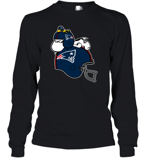 Snoopy And Woodstock Resting On New Englands Patriots Helmet Youth Long Sleeve