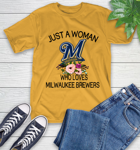 MLB Just A Woman Who Loves Milwaukee Brewers Baseball Sports T-Shirt 2