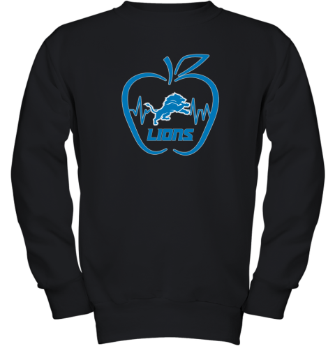 Apple Heartbeat Teacher Symbol Detroit Lions Youth Sweatshirt
