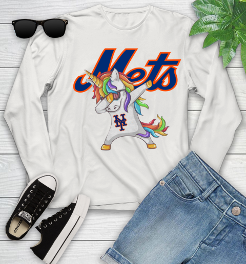 New York Mets MLB Baseball Funny Unicorn Dabbing Sports Youth Long Sleeve 12
