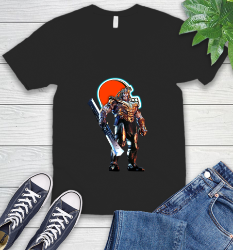 NFL Thanos Gauntlet Avengers Endgame Football Cleveland Browns V-Neck T-Shirt 2