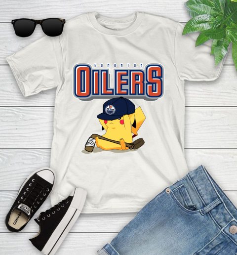 NHL Pikachu Hockey Sports Edmonton Oilers Youth T-Shirt