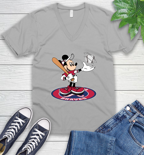 MLB Baseball Atlanta Braves Cheerful Mickey Disney Shirt V-Neck T-Shirt 4