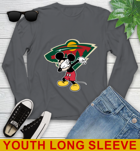 Minnesota Wild NHL Hockey Dabbing Mickey Disney Sports Youth Long Sleeve 9