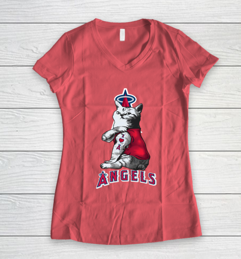 MLB Baseball My Cat Loves Los Angeles Angels Women's V-Neck T-Shirt 4