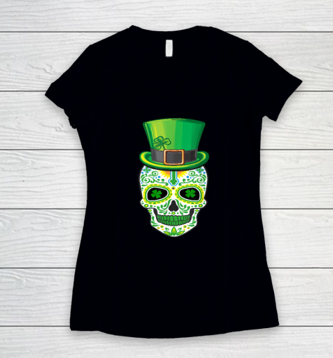 Skull St Patricks Day Irish Funny Saint Patricks Day Of Dead Women's V-Neck T-Shirt