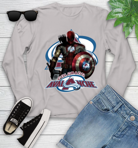 NHL Captain America Thor Spider Man Hawkeye Avengers Endgame Hockey Colorado Avalanche Youth Long Sleeve 12