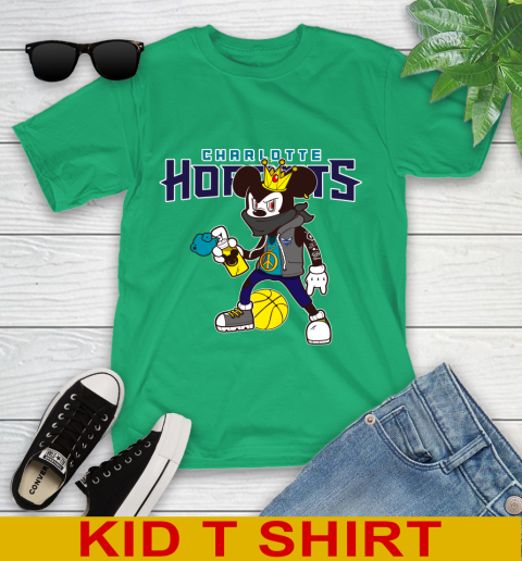 Charlotte Hornets NBA Basketball Mickey Peace Sign Sports Youth T-Shirt 6