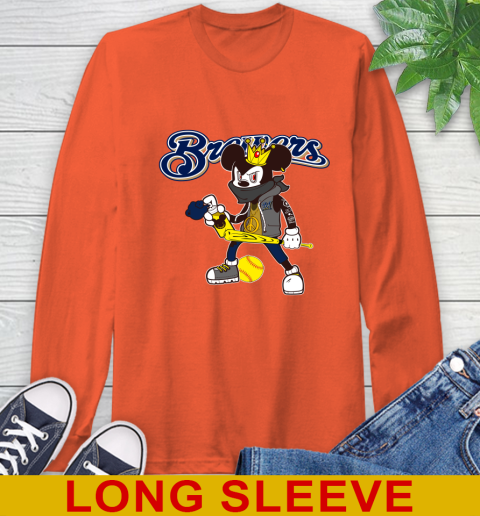 Milwaukee Brewers MLB Baseball Mickey Peace Sign Sports Long Sleeve T-Shirt - Image 6