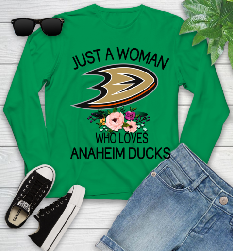 NHL Just A Woman Who Loves Anaheim Ducks Hockey Sports Youth Long Sleeve 4